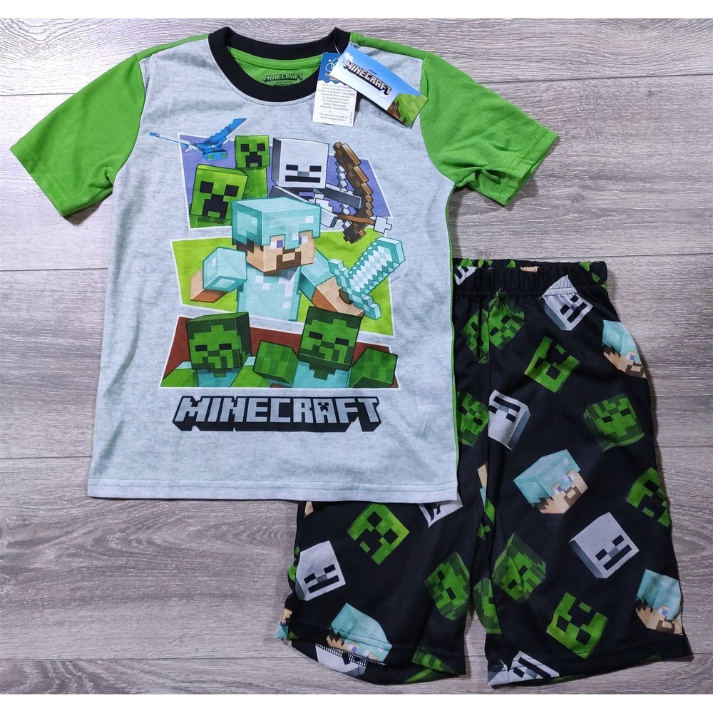 Minecraft Pajamas Boys Small 6-7 Short Sleeve Shirt Shorts Fun Video Game PJs